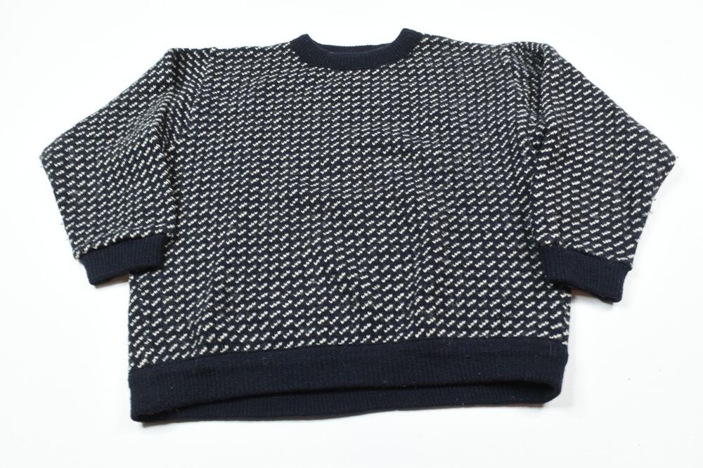 Vintage LL Bean Birdseye Sweater Womens XL Navy Blue Wool Rayon Made in Norway